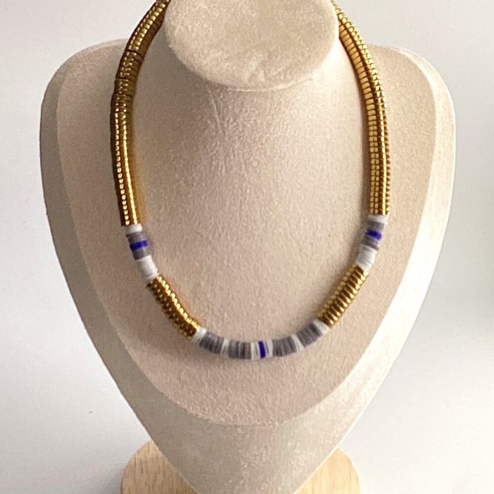 ✨Rondelle & Heishi Bead Set – Necklace & Earrings with Gold Hematite Accents ✨